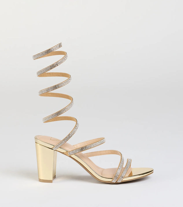 Elevated Status Rhinestone Spiral Block Heels