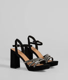 Step into style with the Stepping Out Rhinestone Strappy Platform Block Heels, black heels made to complete your Windsor look with comfort and glam in mind.