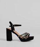 Turn heads in the Stepping Out Rhinestone Strappy Platform Block Heels, black heels showcasing a fresh trend or stylish detail made to elevate your full Windsor fit.