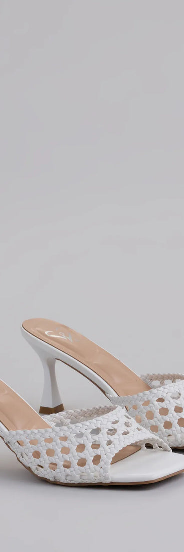 Step into style with the All Kinds Of Sweet Woven Stiletto Mules, white heels made to complete your Windsor look with comfort and glam in mind.