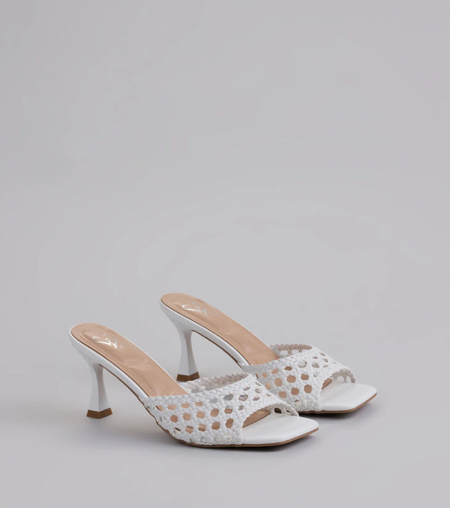 Step into style with the All Kinds Of Sweet Woven Stiletto Mules, white heels made to complete your Windsor look with comfort and glam in mind.