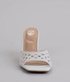 Turn heads in the All Kinds Of Sweet Woven Stiletto Mules, white heels showcasing a fresh trend or stylish detail made to elevate your full Windsor fit.