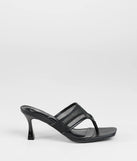 Elevate warm-weather looks with Sheer Twist Mesh Thong Stiletto Mules in black, a pair of trendy sandals bringing chic, modern flair to every step.