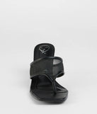 Turn heads in the Sheer Twist Mesh Thong Stiletto Mules, black heels showcasing a fresh trend or stylish detail made to elevate your full Windsor fit.