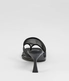 Elevate warm-weather looks with Sheer Twist Mesh Thong Stiletto Mules in black, a pair of trendy sandals bringing chic, modern flair to every step.