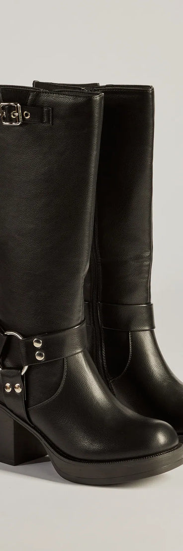 Sleek Strut Under-The-Knee Moto Boots