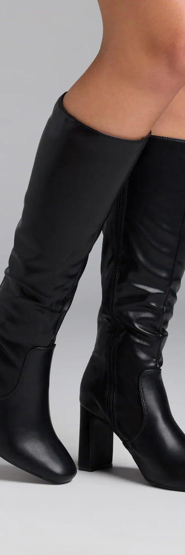 Style made simple with the Chic Season Under The Knee Boots in black, trendy women’s shoes that take your outfit from basic to bold in one step.