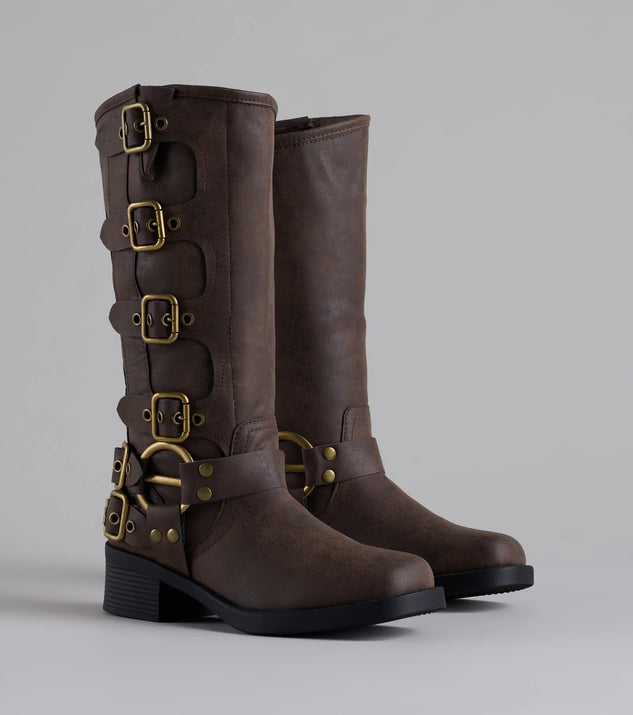 CHIKO Adaja Round Toe Block Heels Knee High Boots