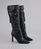 Hot on the Heist Buckled Pocket Stiletto Boots