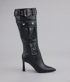 Hot on the Heist Buckled Pocket Stiletto Boots
