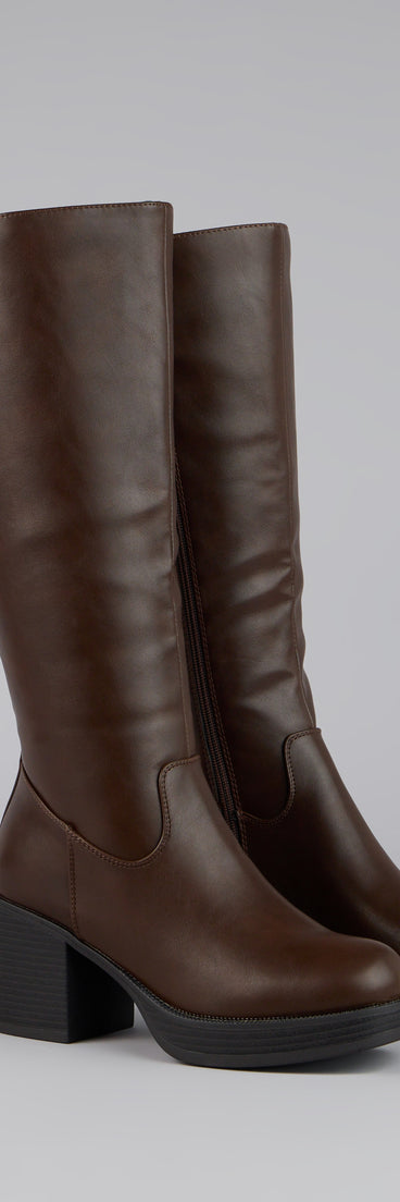 This piece brings trend-right energy to the Retro Rise Knee High Platform Boots, perfect for fall outfits that stand out.