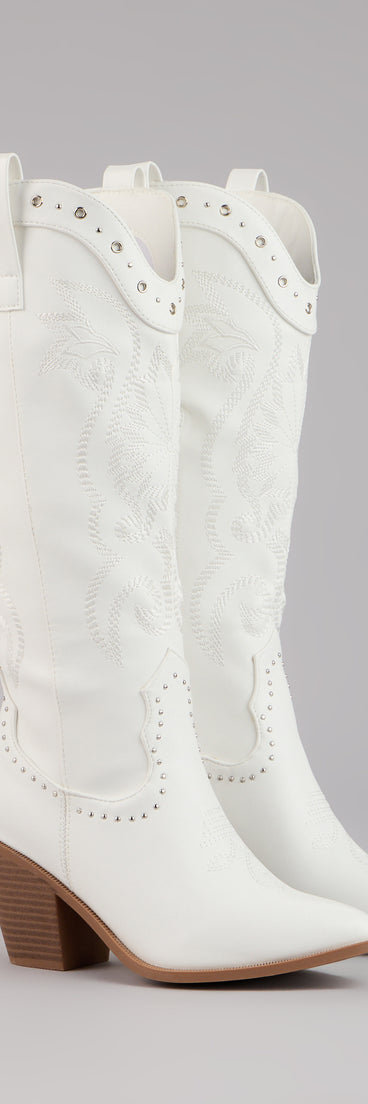 This piece brings trend-right energy to the Ride or Shine Studded Cowboy Boots, perfect for fall outfits that stand out.