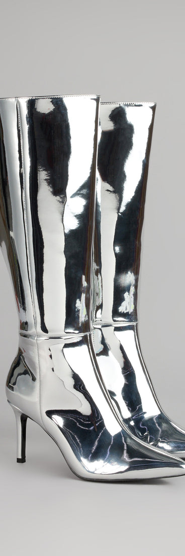 Galaxy Girl Mirror Metallic Knee Boots