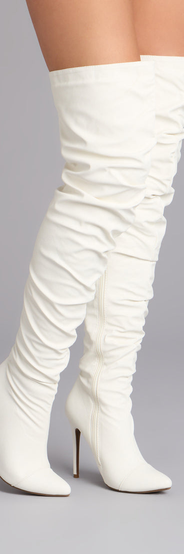 This piece brings trend-right energy to the Strut In Style Scrunch Over-The-Knee Boots, perfect for fall outfits that stand out.