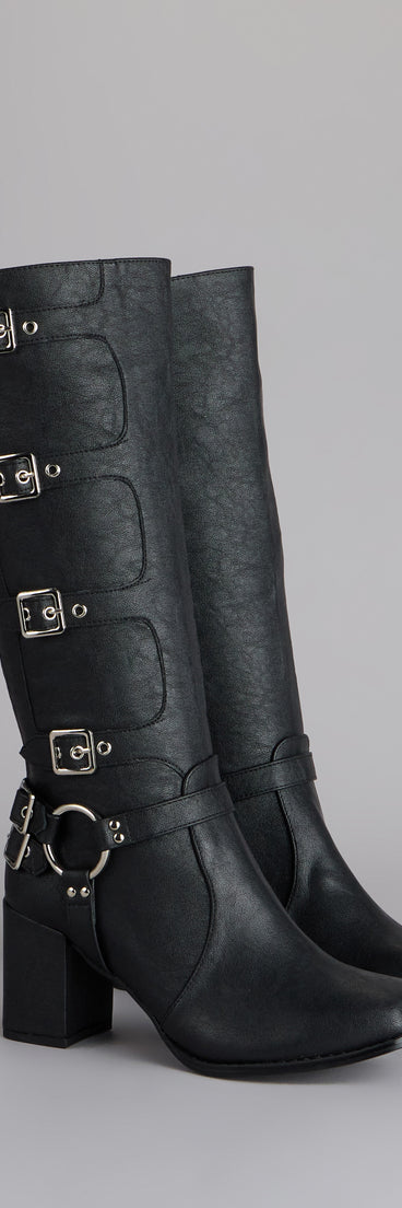 City Rebel Energy Quad Buckle Block Heel Boots