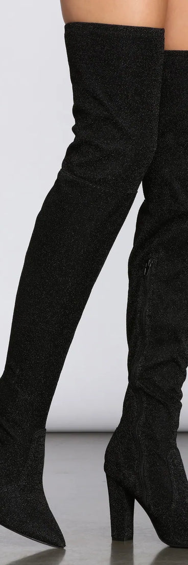 No Joke Glitter Thigh High Boots