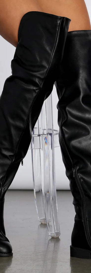 Thigh High Faux Leather Riding Boots