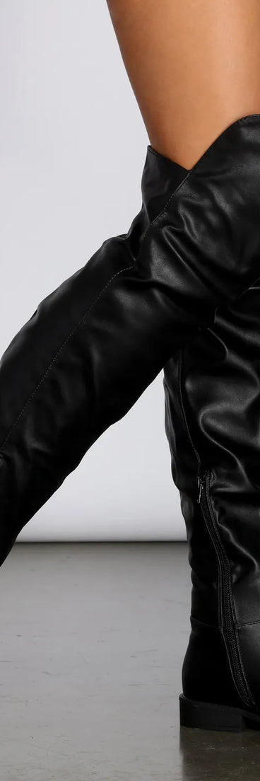 Thigh High Faux Leather Riding Boots