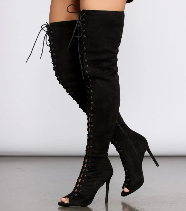 Peep Toe Thick Heeled Boots Sin City Open Toe Over Knee Boot INCH