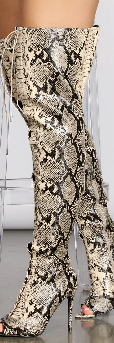 Doin' Damage Thigh High Snake Stiletto Boots