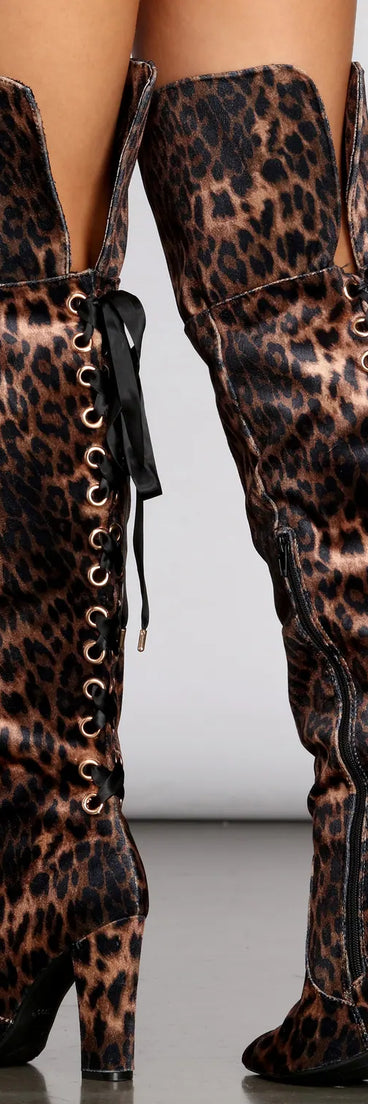 Leopard Print Thigh High Velvet Boots