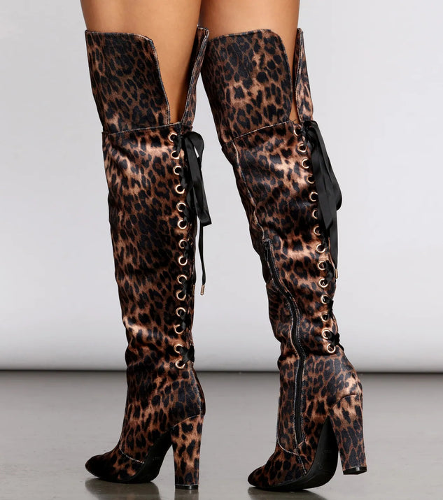 Leopard Print Thigh High Velvet Boots