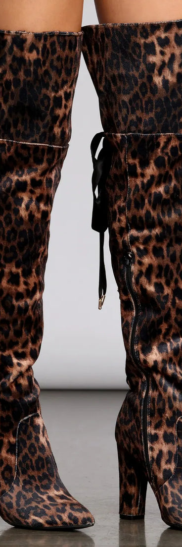 Leopard Print Thigh High Velvet Boots