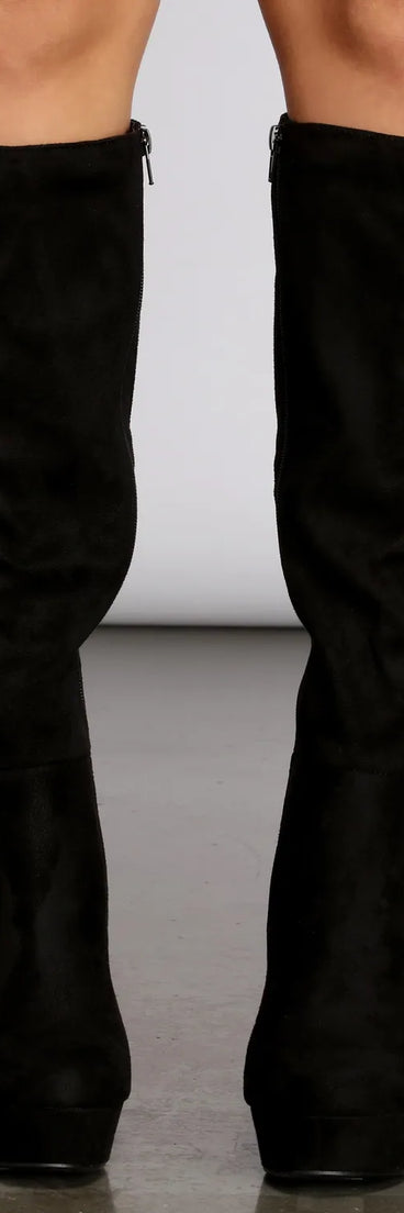 Platform Knee-High Faux Suede Boots
