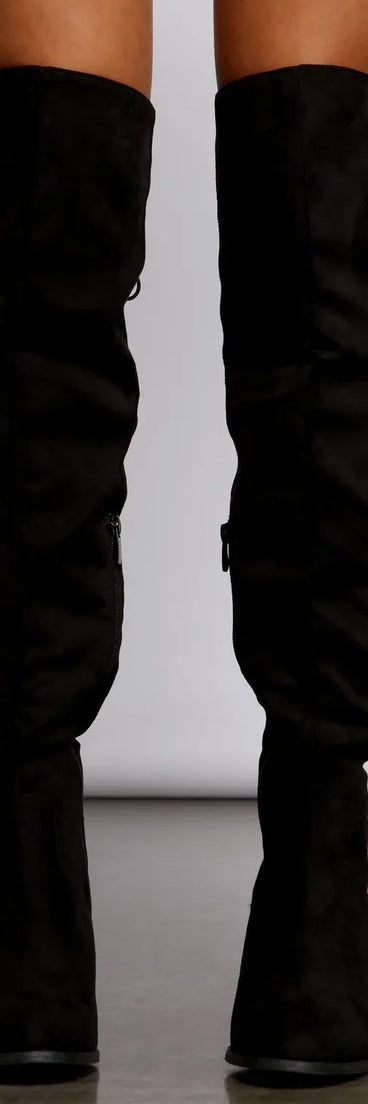 Faux Suede Lace-Up Stacked Heel Boots