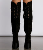 Faux Suede Lace-Up Stacked Heel Boots