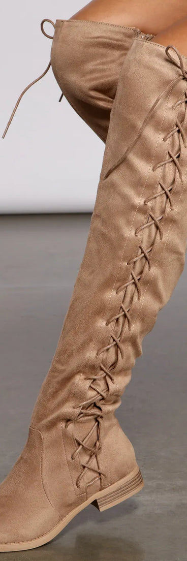 Lace-Up Faux Suede Over The Knee Boots