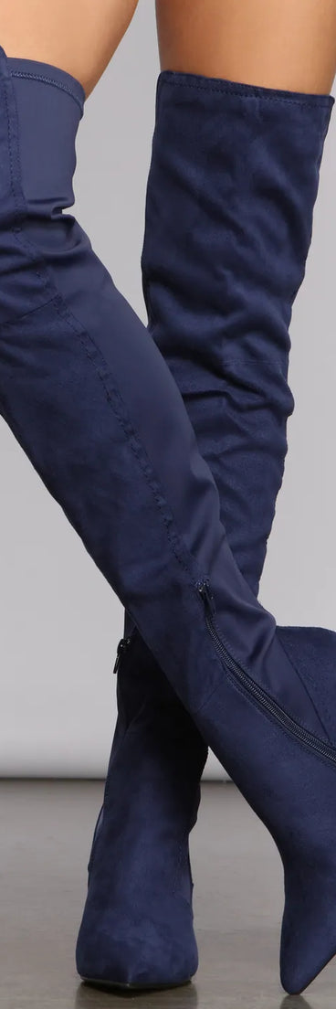 Faux Suede Over The Knee Block Heel Boots