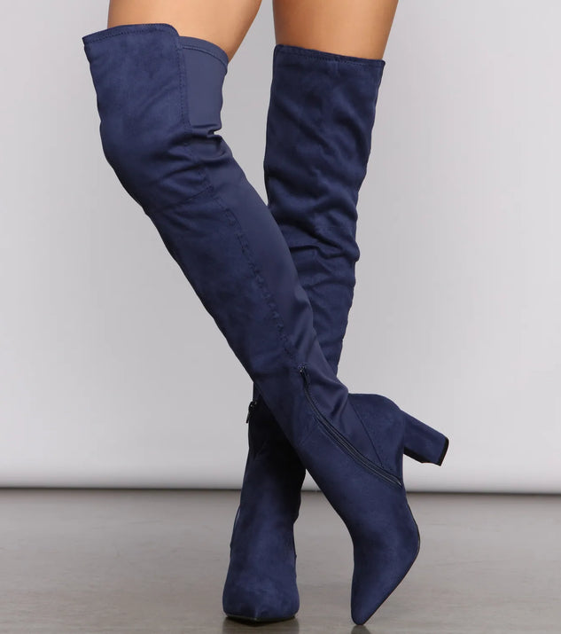 Faux Suede Over The Knee Block Heel Boots