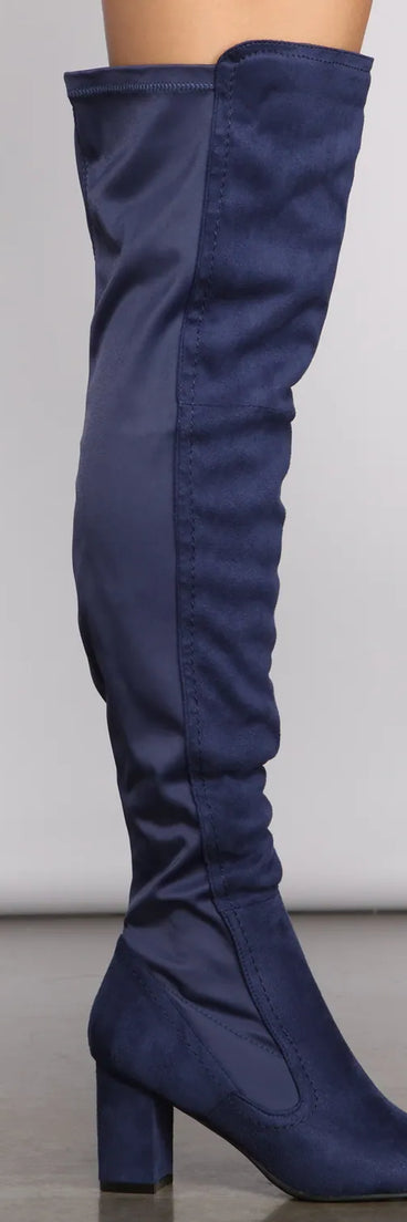 Faux Suede Over The Knee Block Heel Boots