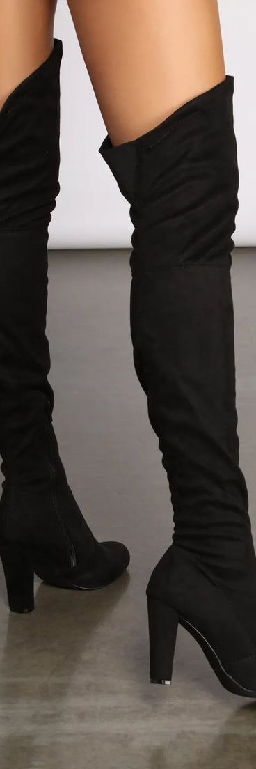 Faux Suede Over The Knee Block Heel Boots