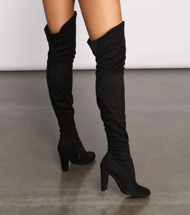 Faux Suede Over The Knee Block Heel Boots