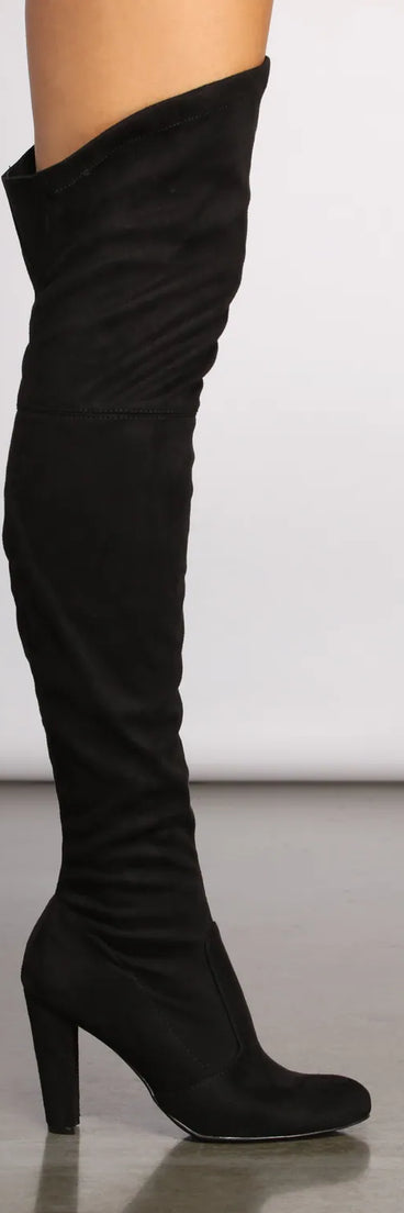 Faux Suede Over The Knee Block Heel Boots