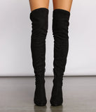 Faux Suede Over The Knee Block Heel Boots