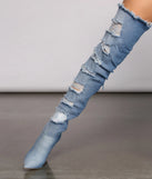 Destructed Denim Over The Knee Heeled Boots