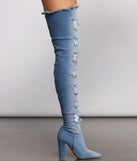 Destructed Denim Over The Knee Heeled Boots