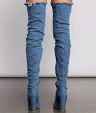 Destructed Denim Over The Knee Heeled Boots