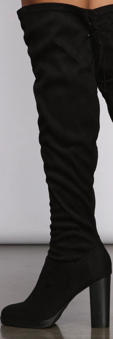 Over The Knee Stacked Block Heeled Boots