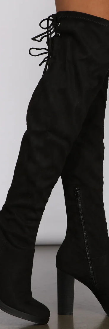 Over The Knee Stacked Block Heeled Boots