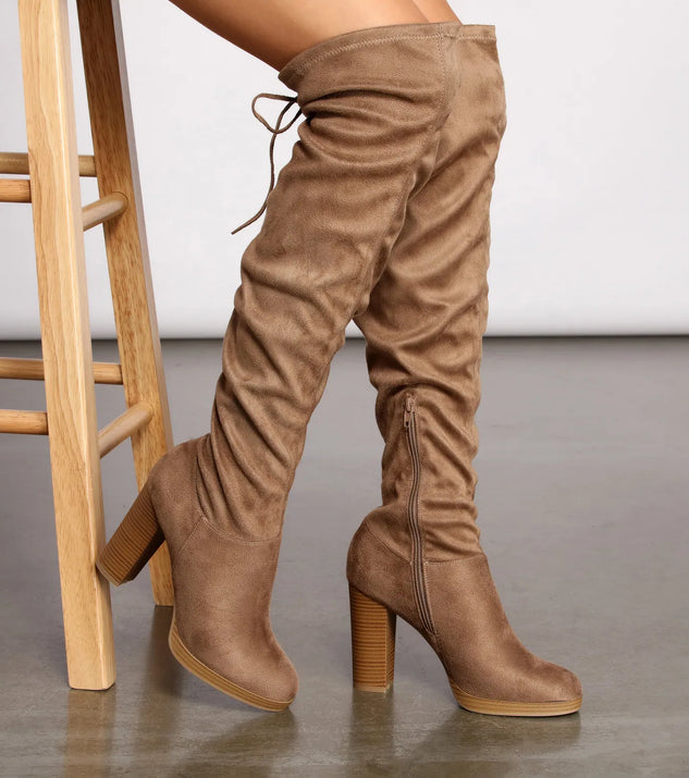 Over The Knee Stacked Block Heeled Boots