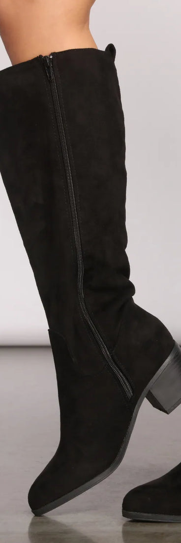 Faux Suede Below The Knee Boots