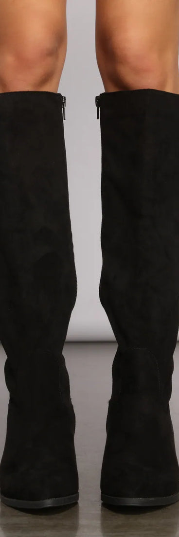 Faux Suede Below The Knee Boots