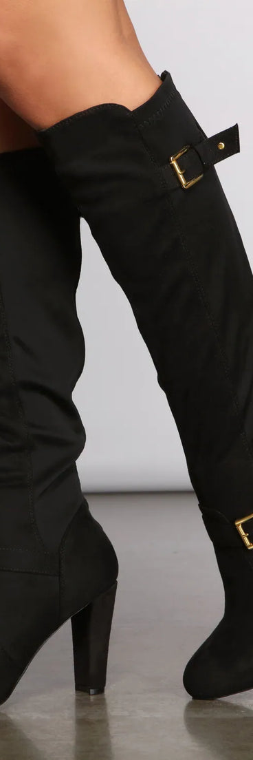 Buckle Detail Pointed Toe Block Heel Boots