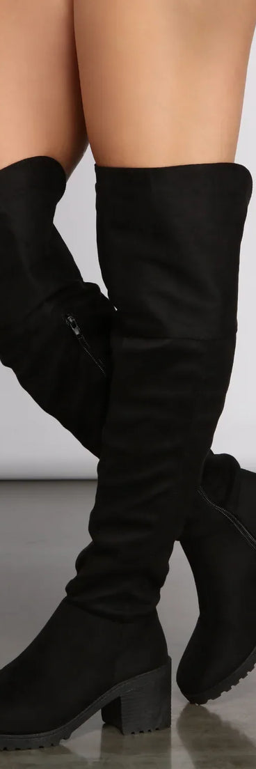 Faux Suede Over The Knee Lug Sole Boots