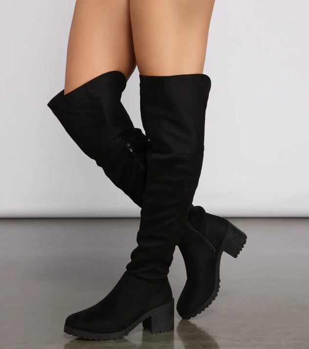 Faux Suede Over The Knee Lug Sole Boots