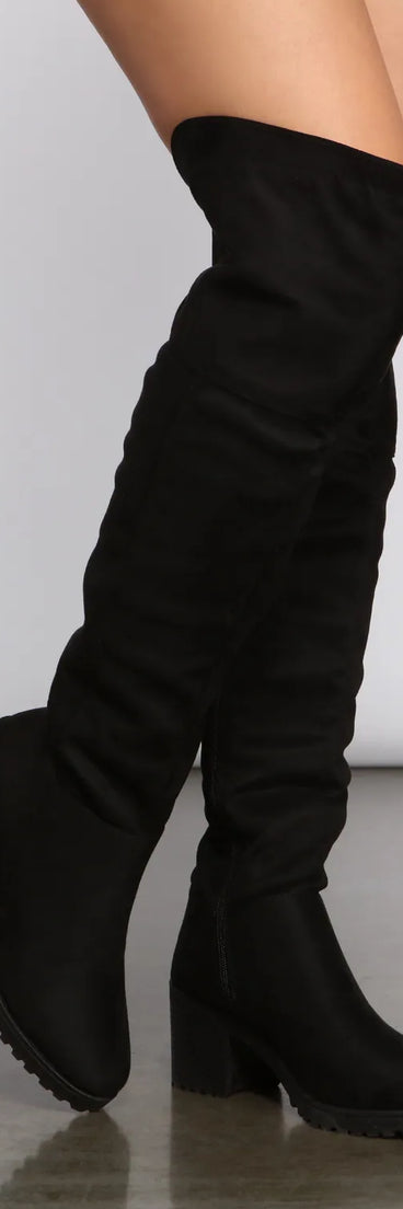 Faux Suede Over The Knee Lug Sole Boots